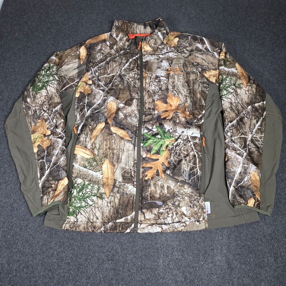 Realtree Edge Camo Jacket Men XL Insulated 3M Thinsulate Full Zip Orange Lining‎